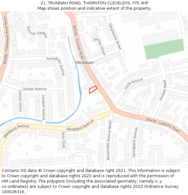 21, TRUNNAH ROAD, THORNTON-CLEVELEYS, FY5 4HF: Location map and indicative extent of plot