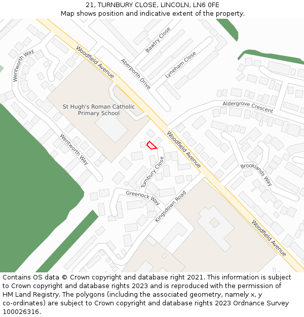 21, TURNBURY CLOSE, LINCOLN, LN6 0FE: Location map and indicative extent of plot