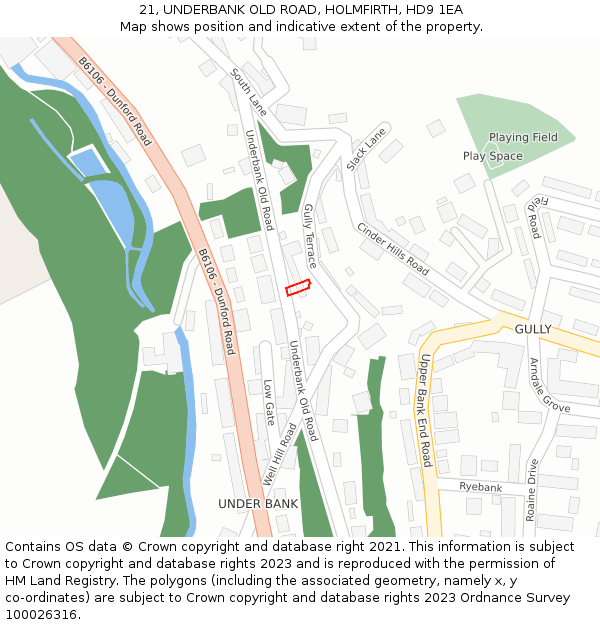 21, UNDERBANK OLD ROAD, HOLMFIRTH, HD9 1EA: Location map and indicative extent of plot