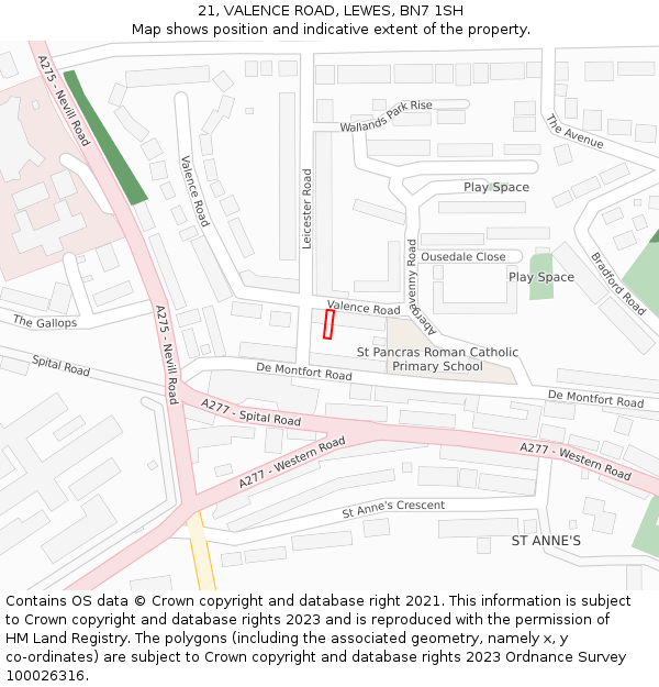 21, VALENCE ROAD, LEWES, BN7 1SH: Location map and indicative extent of plot