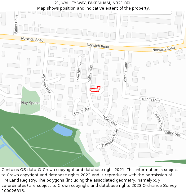 21, VALLEY WAY, FAKENHAM, NR21 8PH: Location map and indicative extent of plot