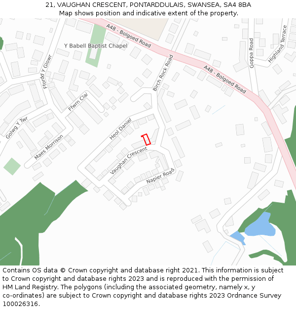 21, VAUGHAN CRESCENT, PONTARDDULAIS, SWANSEA, SA4 8BA: Location map and indicative extent of plot