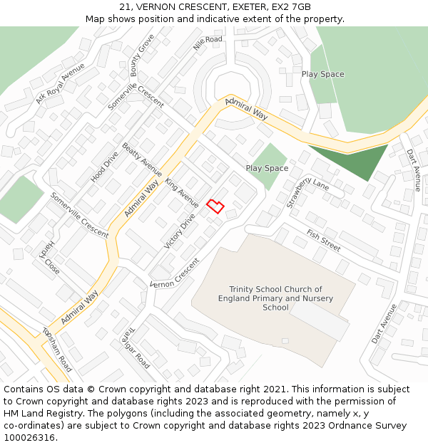 21, VERNON CRESCENT, EXETER, EX2 7GB: Location map and indicative extent of plot