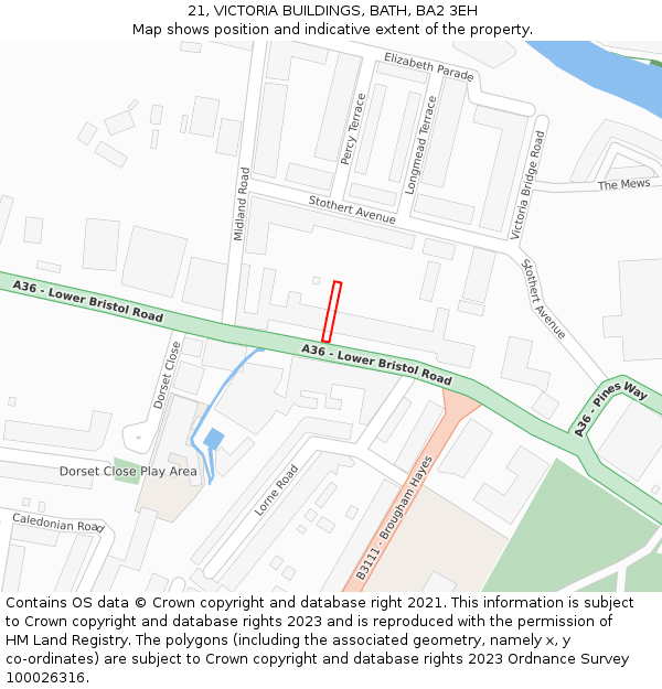 21, VICTORIA BUILDINGS, BATH, BA2 3EH: Location map and indicative extent of plot