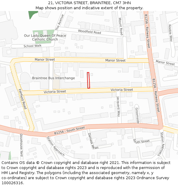 21, VICTORIA STREET, BRAINTREE, CM7 3HN: Location map and indicative extent of plot