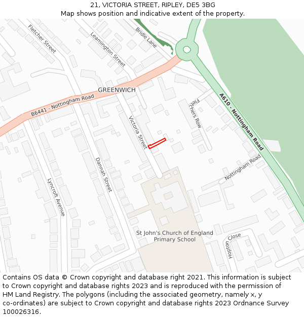 21, VICTORIA STREET, RIPLEY, DE5 3BG: Location map and indicative extent of plot