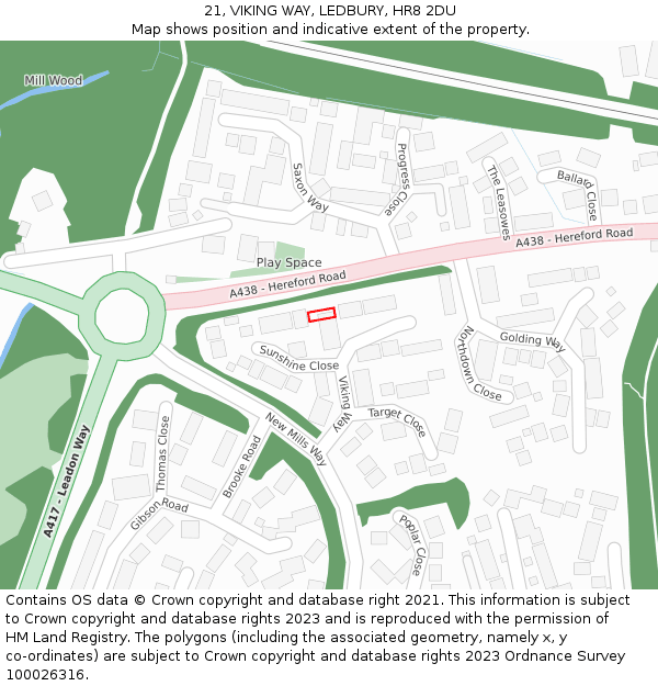21, VIKING WAY, LEDBURY, HR8 2DU: Location map and indicative extent of plot