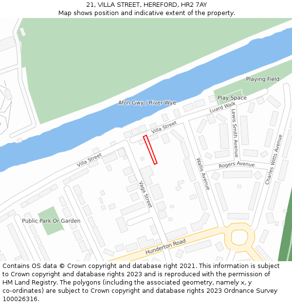 21, VILLA STREET, HEREFORD, HR2 7AY: Location map and indicative extent of plot