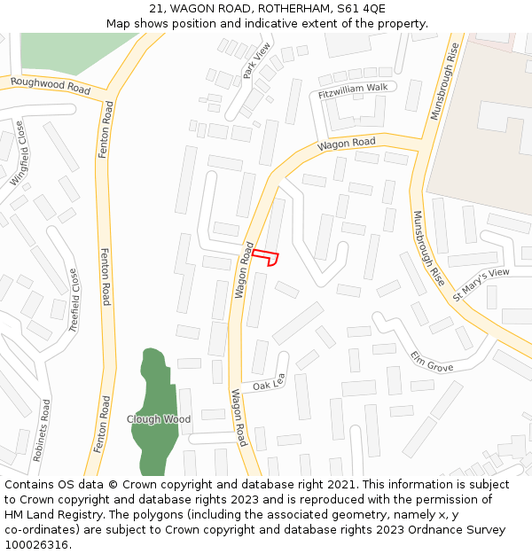 21, WAGON ROAD, ROTHERHAM, S61 4QE: Location map and indicative extent of plot