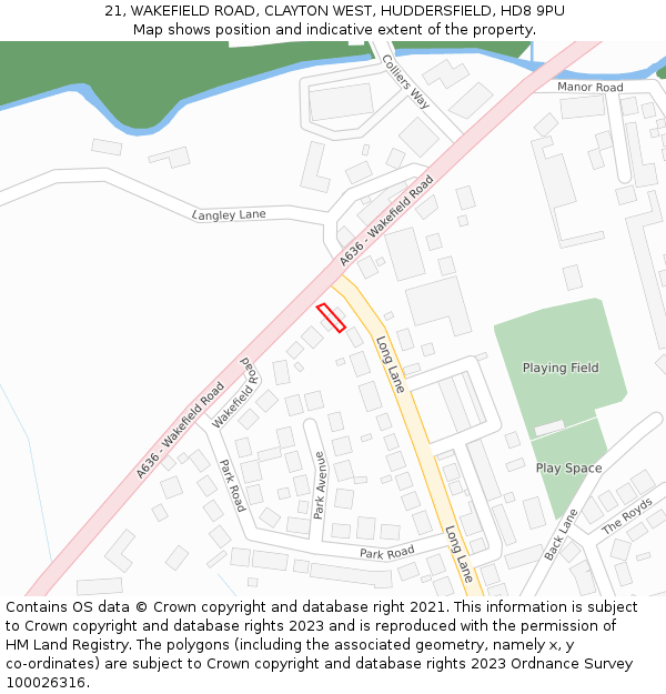 21, WAKEFIELD ROAD, CLAYTON WEST, HUDDERSFIELD, HD8 9PU: Location map and indicative extent of plot