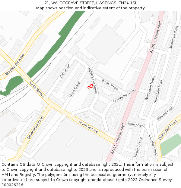 21, WALDEGRAVE STREET, HASTINGS, TN34 1SL: Location map and indicative extent of plot