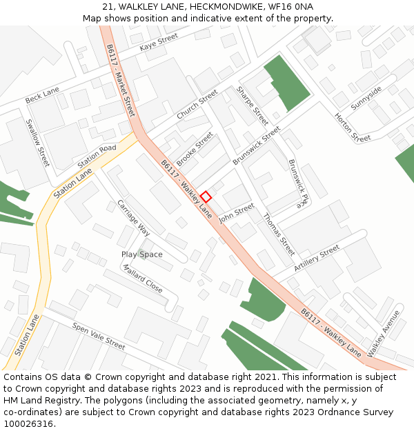 21, WALKLEY LANE, HECKMONDWIKE, WF16 0NA: Location map and indicative extent of plot