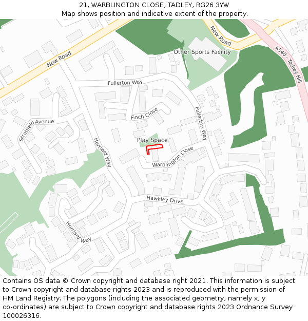 21, WARBLINGTON CLOSE, TADLEY, RG26 3YW: Location map and indicative extent of plot