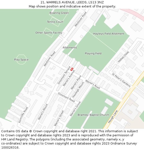 21, WARRELS AVENUE, LEEDS, LS13 3NZ: Location map and indicative extent of plot