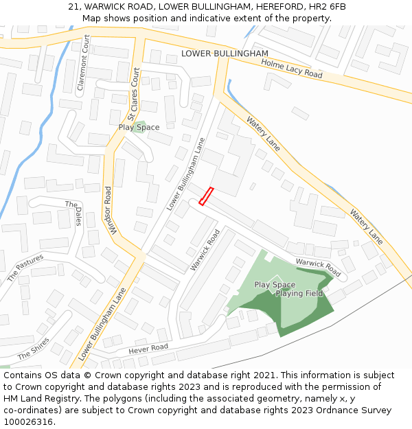 21, WARWICK ROAD, LOWER BULLINGHAM, HEREFORD, HR2 6FB: Location map and indicative extent of plot