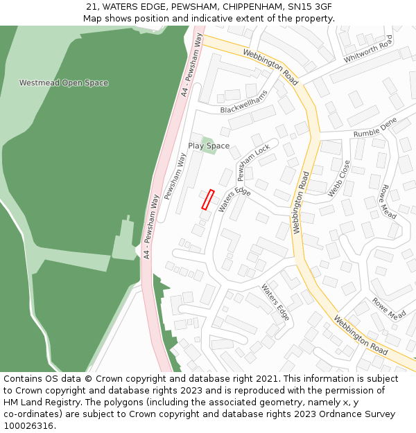 21, WATERS EDGE, PEWSHAM, CHIPPENHAM, SN15 3GF: Location map and indicative extent of plot