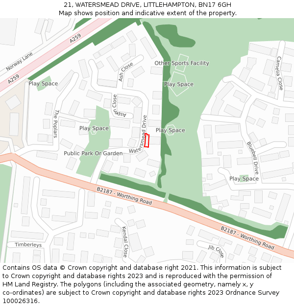 21, WATERSMEAD DRIVE, LITTLEHAMPTON, BN17 6GH: Location map and indicative extent of plot