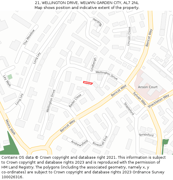 21, WELLINGTON DRIVE, WELWYN GARDEN CITY, AL7 2NL: Location map and indicative extent of plot