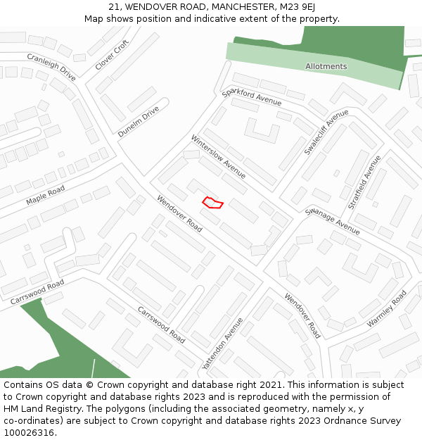 21, WENDOVER ROAD, MANCHESTER, M23 9EJ: Location map and indicative extent of plot