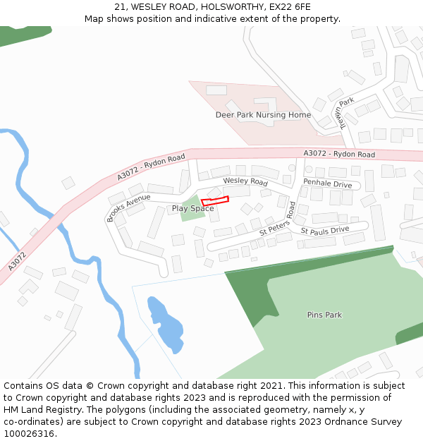 21, WESLEY ROAD, HOLSWORTHY, EX22 6FE: Location map and indicative extent of plot