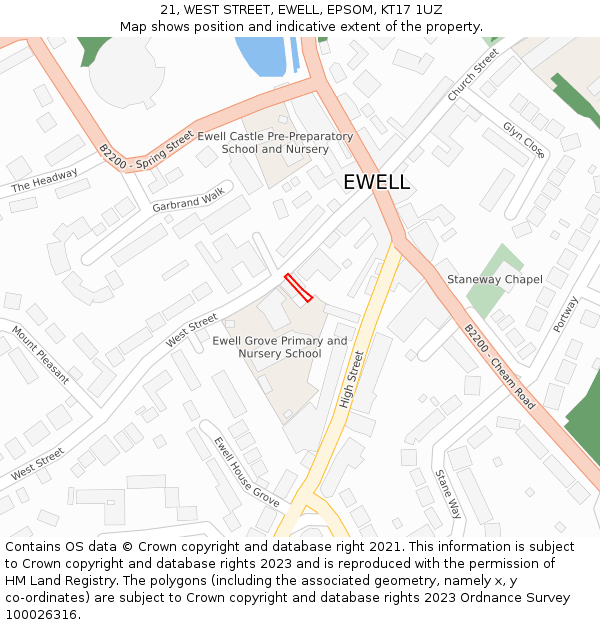 21, WEST STREET, EWELL, EPSOM, KT17 1UZ: Location map and indicative extent of plot
