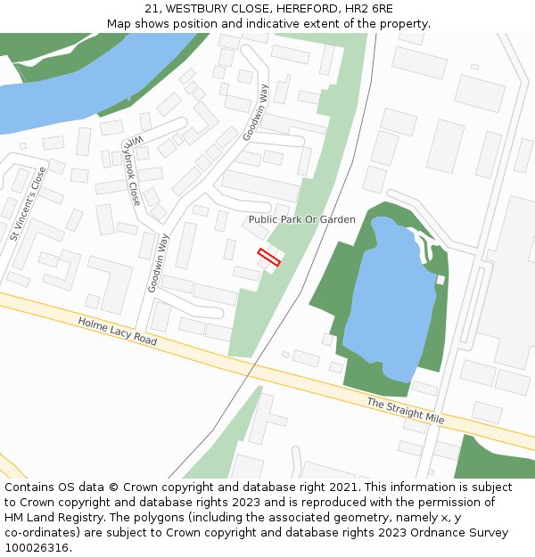 21, WESTBURY CLOSE, HEREFORD, HR2 6RE: Location map and indicative extent of plot
