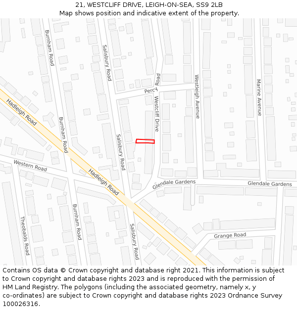 21, WESTCLIFF DRIVE, LEIGH-ON-SEA, SS9 2LB: Location map and indicative extent of plot