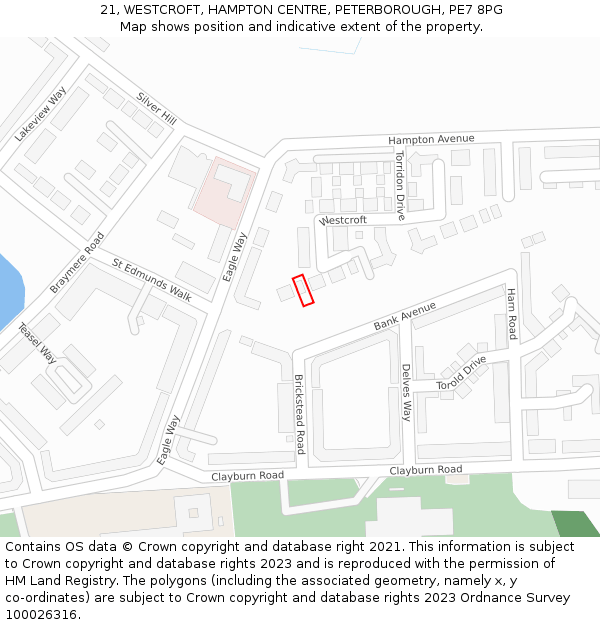 21, WESTCROFT, HAMPTON CENTRE, PETERBOROUGH, PE7 8PG: Location map and indicative extent of plot