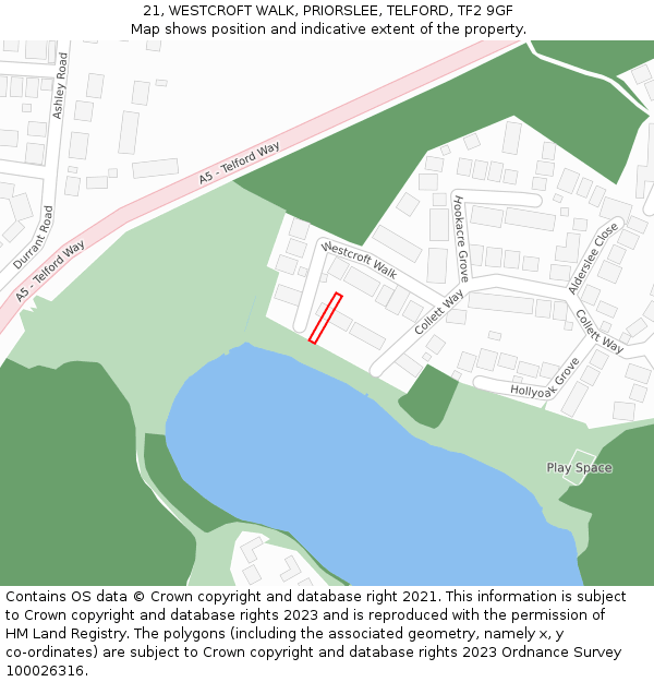 21, WESTCROFT WALK, PRIORSLEE, TELFORD, TF2 9GF: Location map and indicative extent of plot