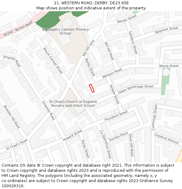 21, WESTERN ROAD, DERBY, DE23 6SE: Location map and indicative extent of plot