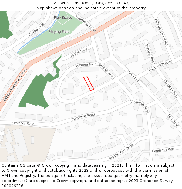 21, WESTERN ROAD, TORQUAY, TQ1 4RJ: Location map and indicative extent of plot