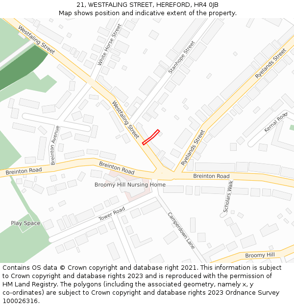 21, WESTFALING STREET, HEREFORD, HR4 0JB: Location map and indicative extent of plot