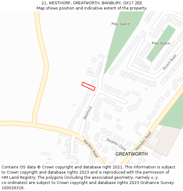 21, WESTHORP, GREATWORTH, BANBURY, OX17 2EE: Location map and indicative extent of plot