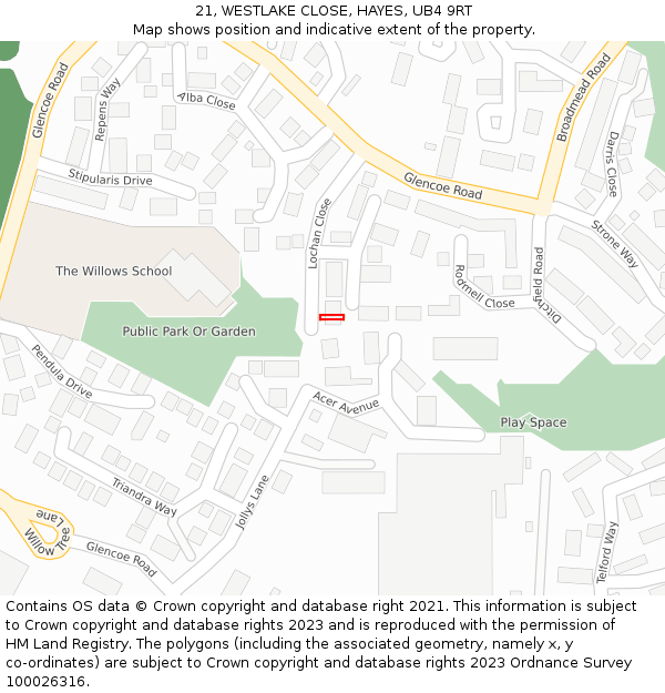 21, WESTLAKE CLOSE, HAYES, UB4 9RT: Location map and indicative extent of plot