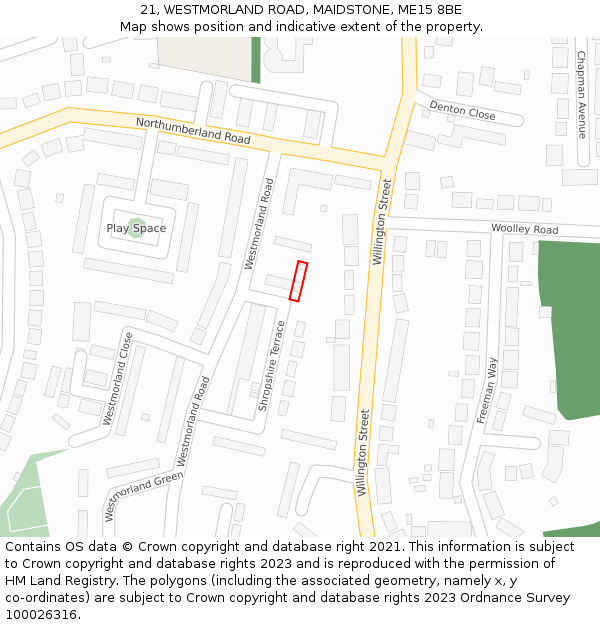 21, WESTMORLAND ROAD, MAIDSTONE, ME15 8BE: Location map and indicative extent of plot