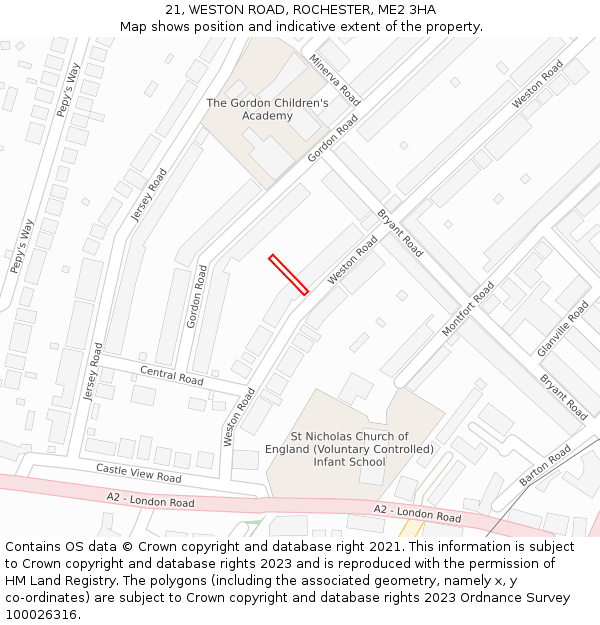 21, WESTON ROAD, ROCHESTER, ME2 3HA: Location map and indicative extent of plot