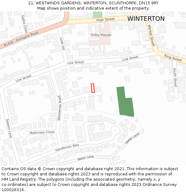 21, WESTWINDS GARDENS, WINTERTON, SCUNTHORPE, DN15 9RY: Location map and indicative extent of plot