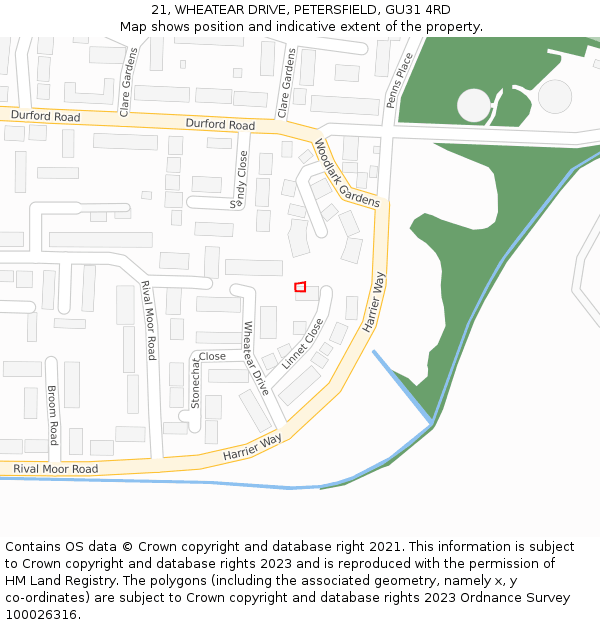 21, WHEATEAR DRIVE, PETERSFIELD, GU31 4RD: Location map and indicative extent of plot