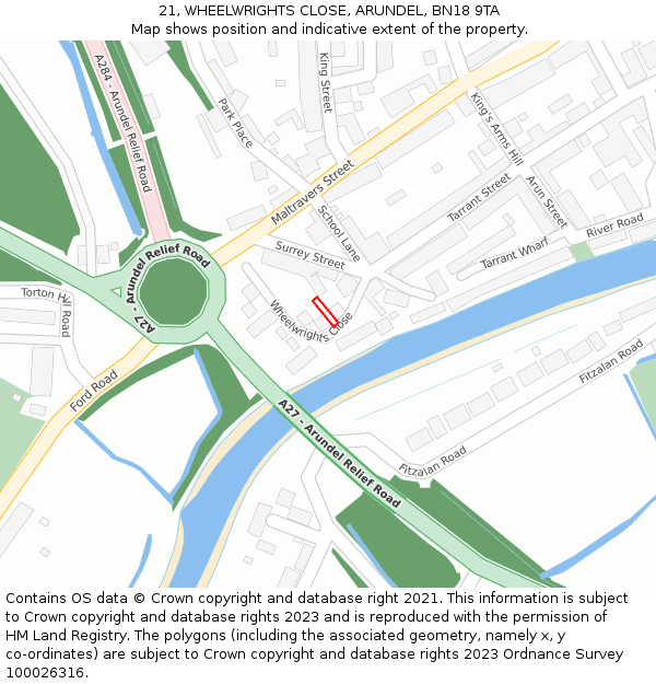 21, WHEELWRIGHTS CLOSE, ARUNDEL, BN18 9TA: Location map and indicative extent of plot