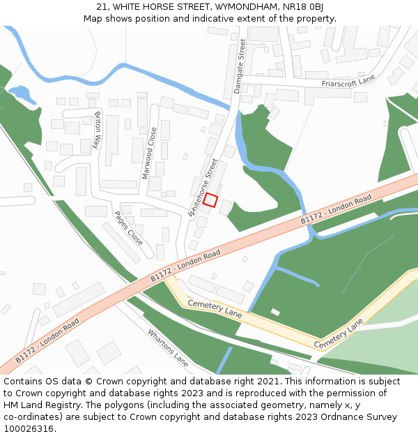 21, WHITE HORSE STREET, WYMONDHAM, NR18 0BJ: Location map and indicative extent of plot