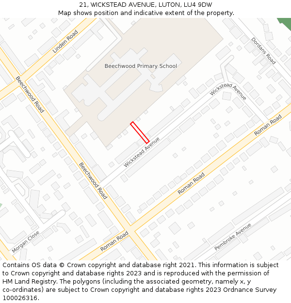 21, WICKSTEAD AVENUE, LUTON, LU4 9DW: Location map and indicative extent of plot