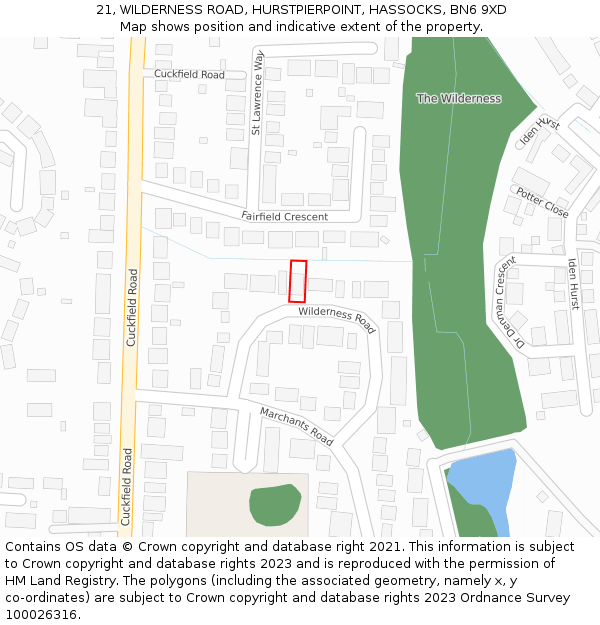 21, WILDERNESS ROAD, HURSTPIERPOINT, HASSOCKS, BN6 9XD: Location map and indicative extent of plot