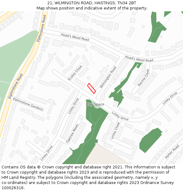 21, WILMINGTON ROAD, HASTINGS, TN34 2BT: Location map and indicative extent of plot
