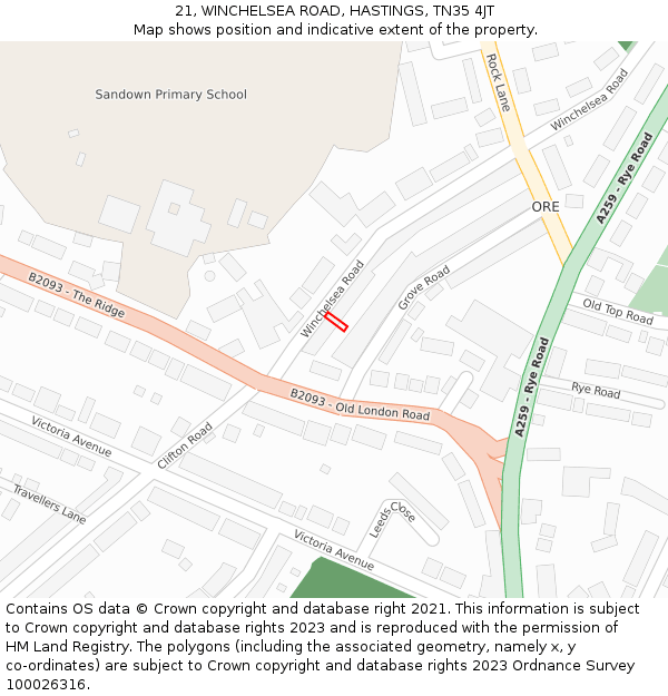 21, WINCHELSEA ROAD, HASTINGS, TN35 4JT: Location map and indicative extent of plot