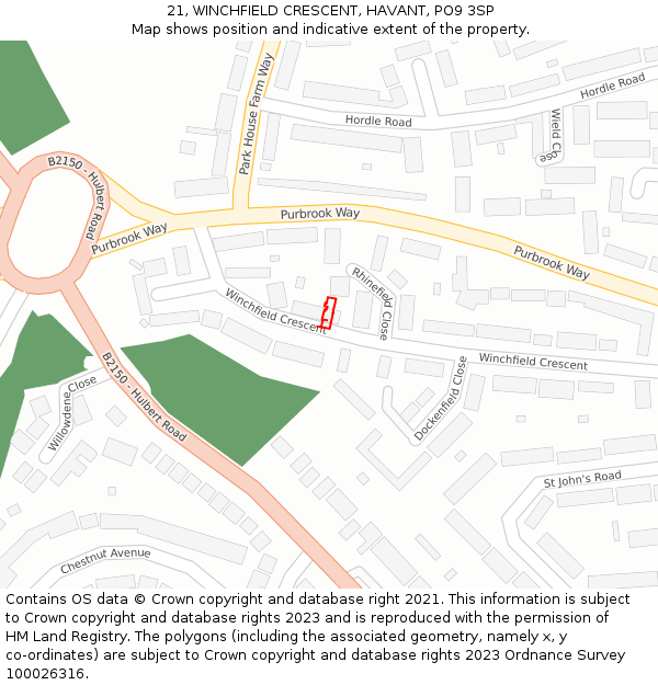 21, WINCHFIELD CRESCENT, HAVANT, PO9 3SP: Location map and indicative extent of plot
