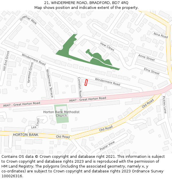 21, WINDERMERE ROAD, BRADFORD, BD7 4RQ: Location map and indicative extent of plot
