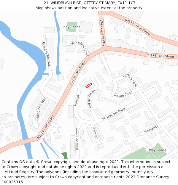 21, WINDRUSH RISE, OTTERY ST MARY, EX11 1YB: Location map and indicative extent of plot