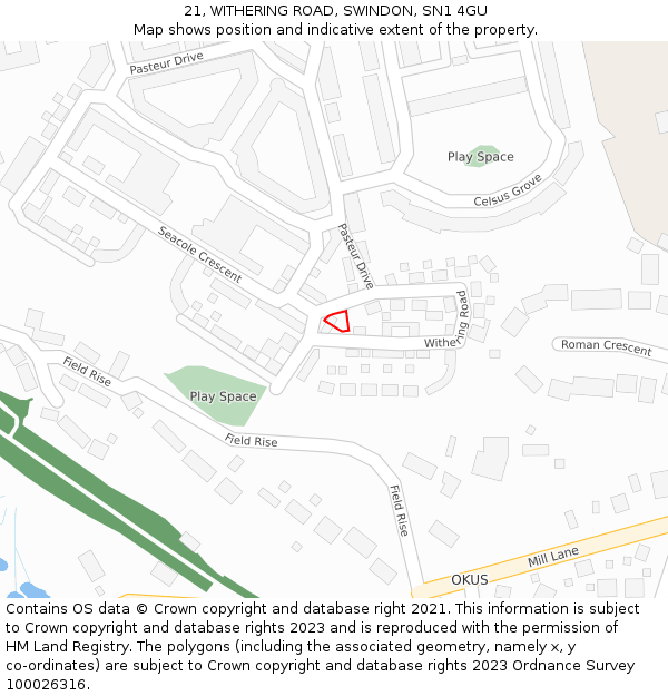 21, WITHERING ROAD, SWINDON, SN1 4GU: Location map and indicative extent of plot