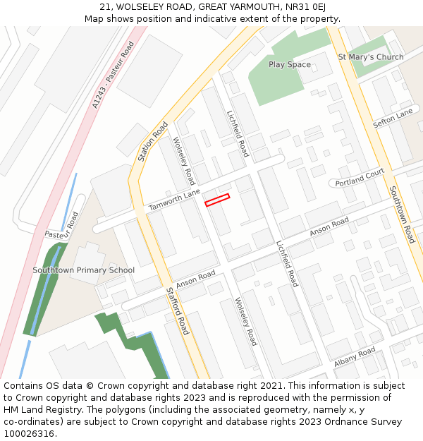 21, WOLSELEY ROAD, GREAT YARMOUTH, NR31 0EJ: Location map and indicative extent of plot