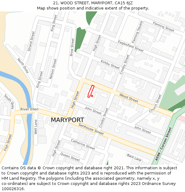 21, WOOD STREET, MARYPORT, CA15 6JZ: Location map and indicative extent of plot